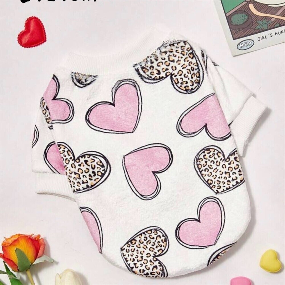 PETSIN Dog Sweatshirt Small Pink Hearts Leopard Print